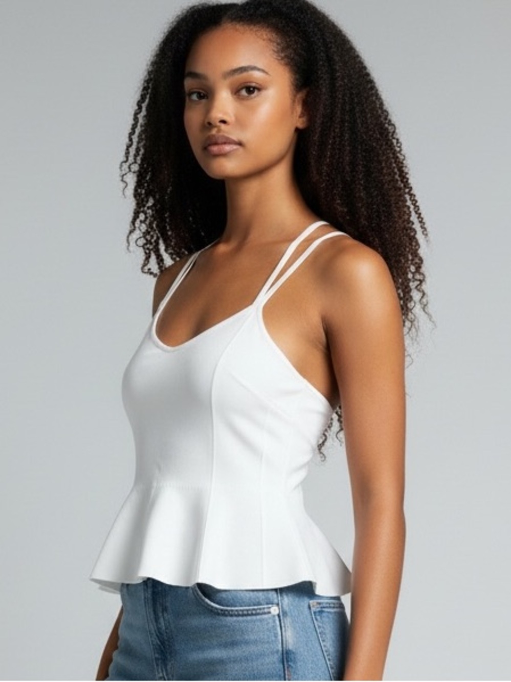 NWT Anthropologie Maeve Size S Women's Ivory Color Bustier Peplum Tank Top